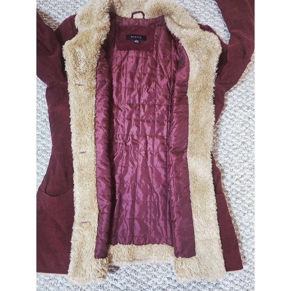 Static Women's Size  XL Red Corduroy Fur Trimmed Coat Boho Y2K Vintage - Picture 6 of 11